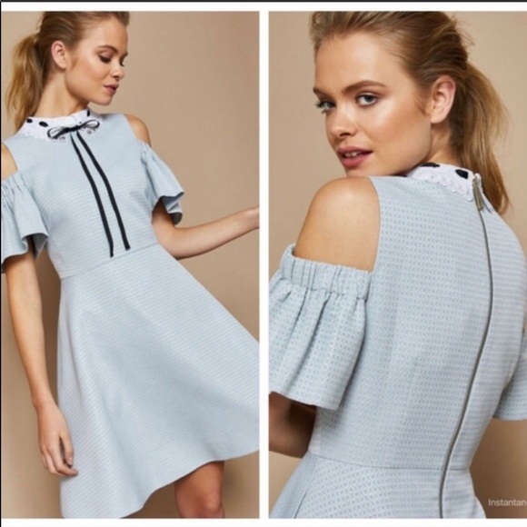 Ted baker araye cold shoulder blue dress - Picture 2 of 5